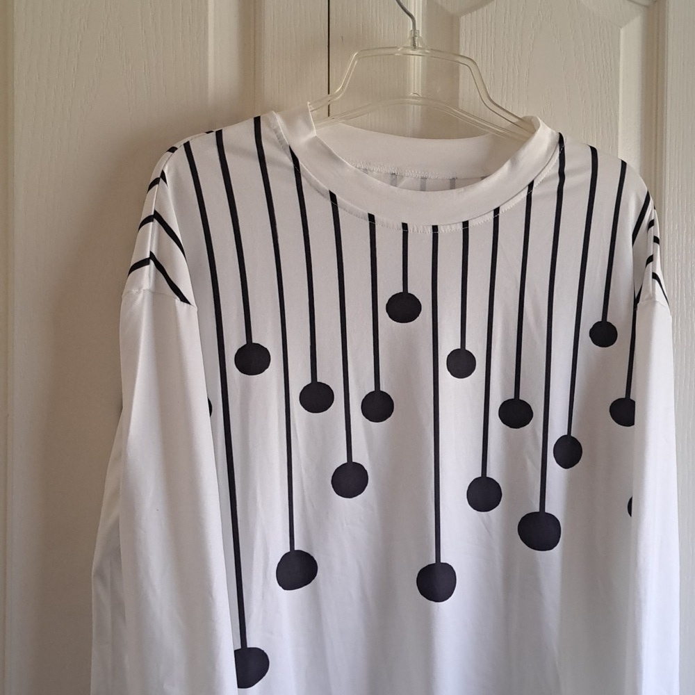 White Long Sleeve Shirt with Black Dot Pattern - Picture 4 of 7